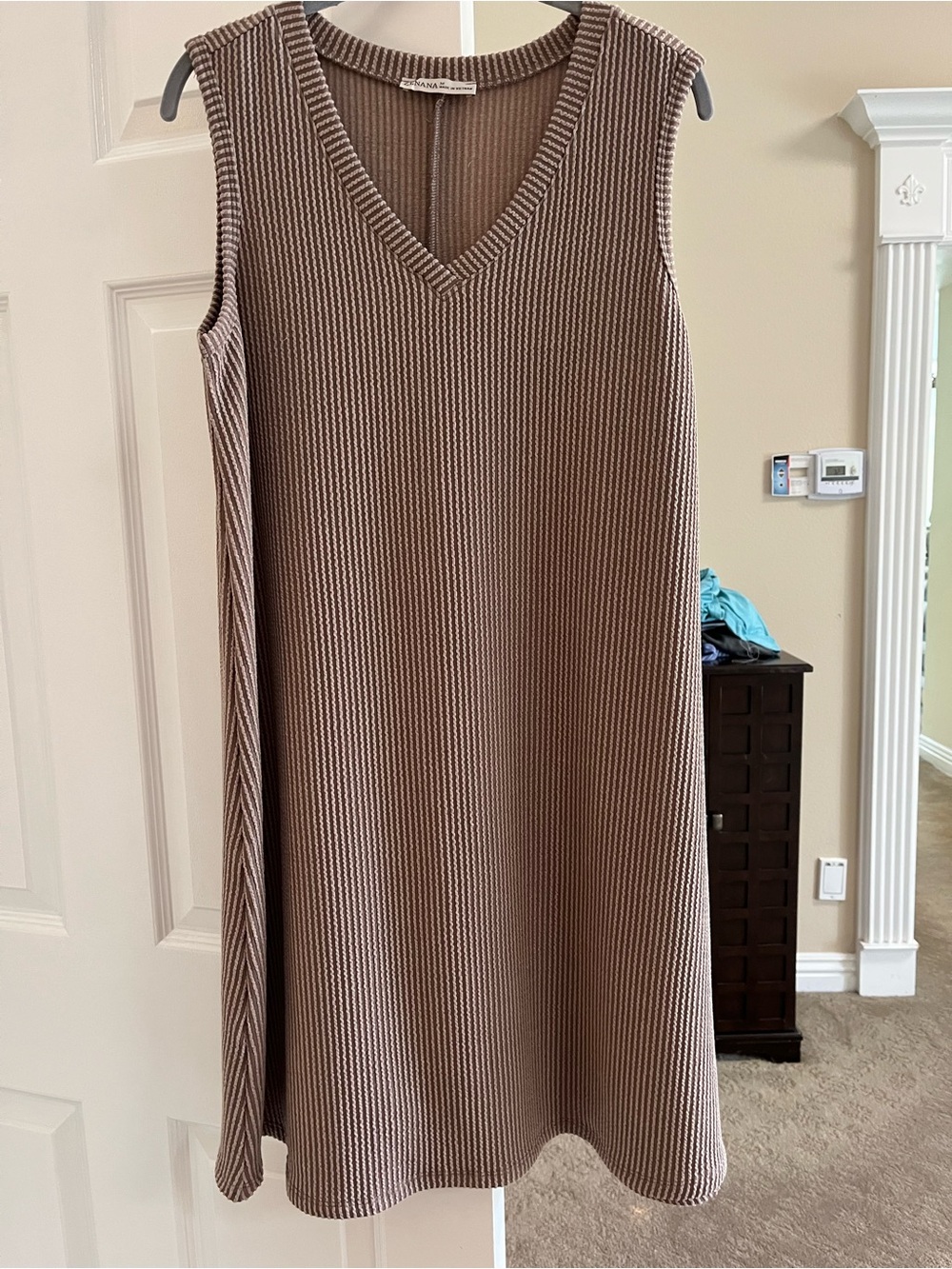 Zenana Outfitters Sleeveless Ribbed V-Neck Midi Dress - Brown